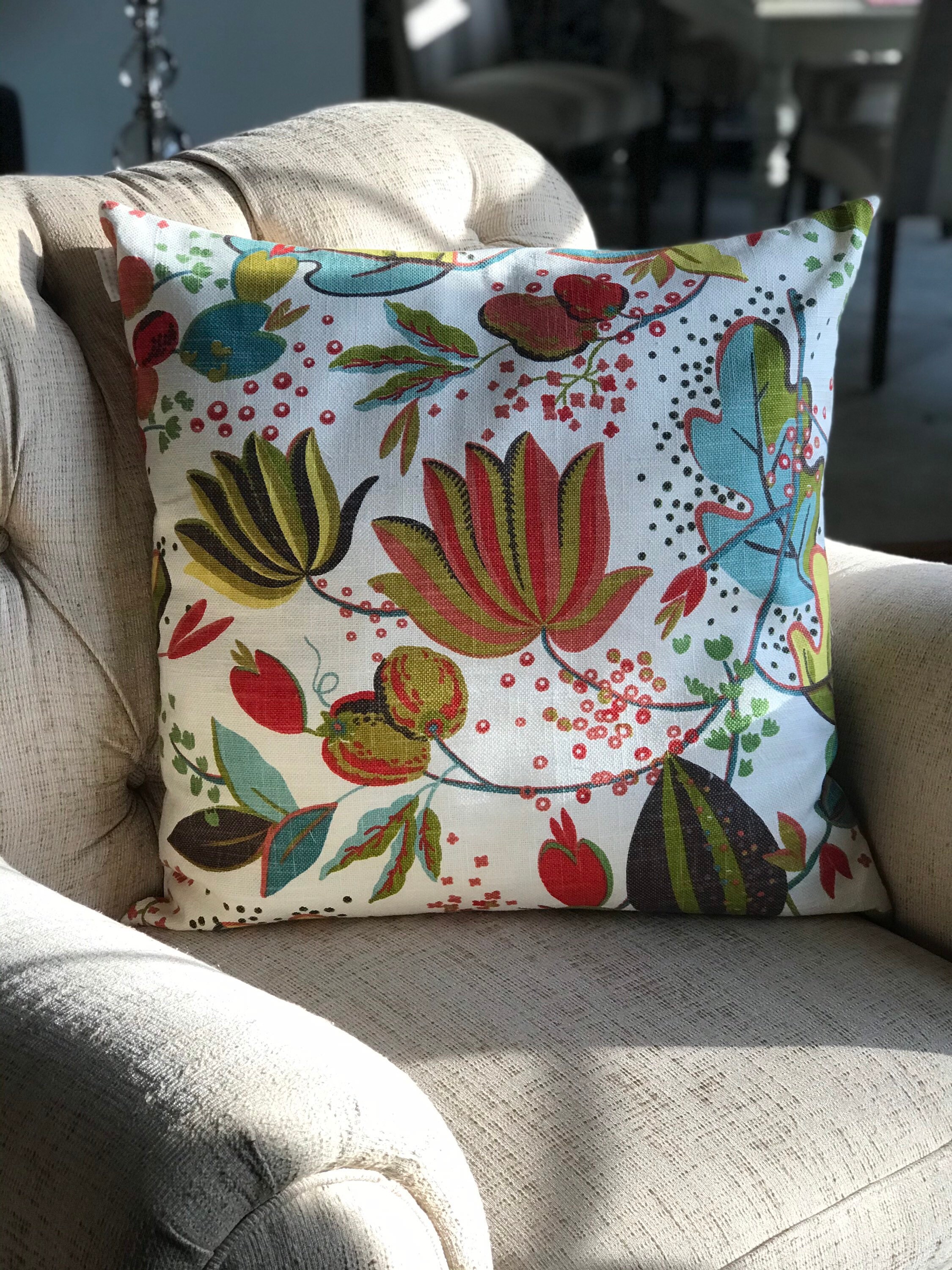 Whimsical Botanical Pillow Cover 24 x 24 Etsy
