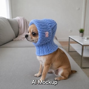 Chihuahua Dog Hat Knitting Pattern | Small Dog Balaclava with Ear Openings & Bow Embroidery PDF