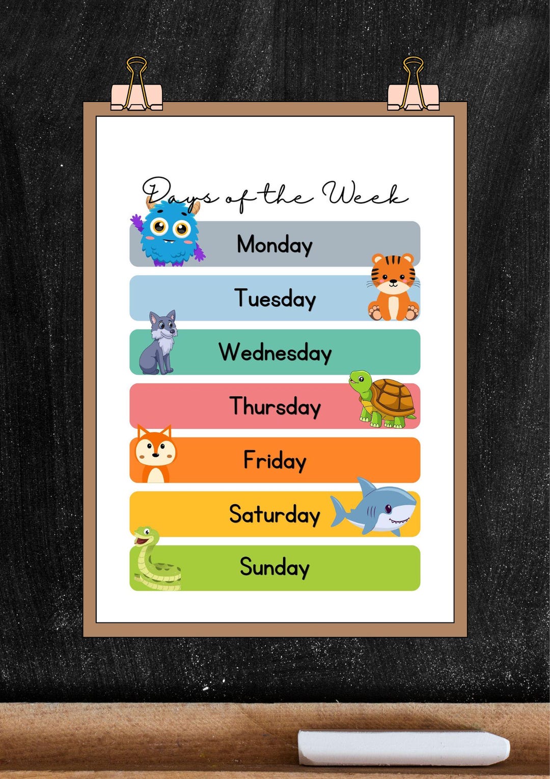 Days of the Week Poster for Kids | Animal Themed Printable Wall Art ...