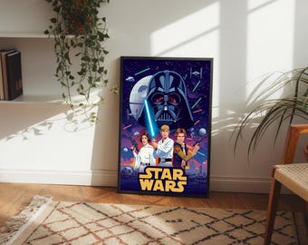 Star Wars Poster, Original Trilogy Art, Sci-Fi Movie Print, Galactic Battle Decor, Gift for Movie Lovers, Space Fantasy Illustration