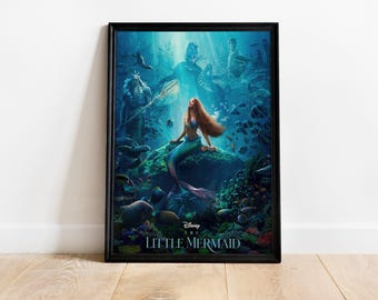 Die kleine Meerjungfrau Poster, Unterwasser Fantasy Druck, Ariel Disney Art, Ocean Girl, Magische Prinzessin Wandkunst