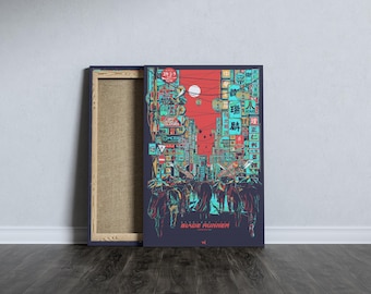 Póster de Blade Runner 2049, arte mural de película de ciencia ficción, lámina de película distópica, póster de escena de desierto naranja, decoración futurista