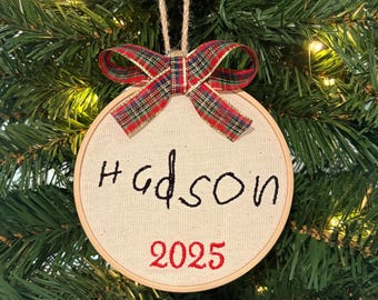Custom Handwriting Embroidery Ornament: Personalized Linen Keepsake