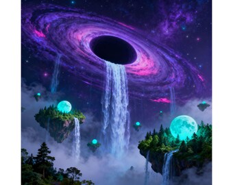 Poster „Kosmischer Wasserfall – Schwarzes Loch“ | Mattes Hochformat-Poster