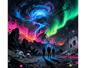 Kosmischer Aurora-Wirbel über der Welt - Kosmische Apokalypse Kunst