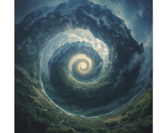 Surrealistische landschapskunst spiraal: abstracte trippy bosprint