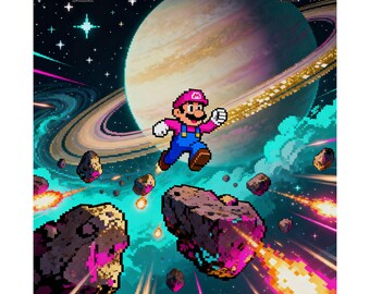 Retro Pixel Weltraum Abenteuer Gamer Art