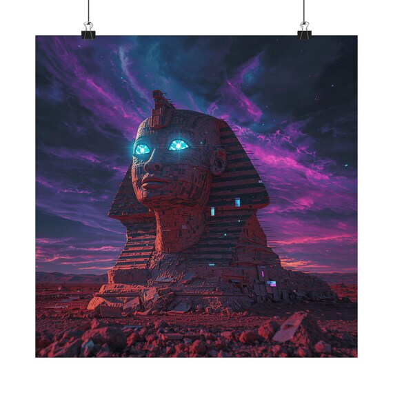 Cyber Sphinx Art Print: Neon Egypt Landscape, Sci-fi Decor - Etsy