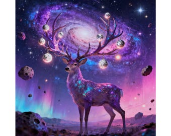 Galaktische Hirsch-Mattposter | Kosmischer Hirsch, Galaxiengeweih, Weltraumnebel-Wandbild