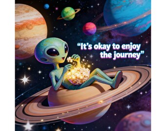 Poster: Alien isst Popcorn auf Saturn | „Es ist okay, den Weg zu genießen“