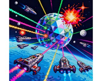 Retro Space Fleet Schlacht Pixel Art