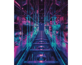 Neon Hallway Illusion Print - Weirdcore Cyberpunk Art