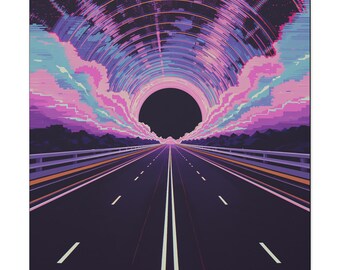 Neon Highway Canvas Art: Retro Vaporwave Cosmic Road Print