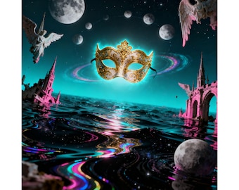 Surreales Poster mit venezianischer Maske | Mattes Hochformat-Poster