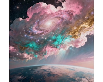 Kosmisches Wolkenposter - Surrealer Sternenstaubhimmel Wandkunst