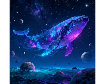 Neonfarbenes Weltraumwal-Poster (matt, vertikal) | Kosmisches Ozean-Wandbild