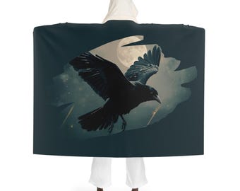 Manta polar Sherpa acogedora con capucha de Mystical Raven, perfecta para acurrucarse en casa, junto a la chimenea en invierno, idea de regalo, manta cómoda, manta Sherpa