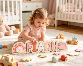 Spersonalizowana układanka z imieniem dla dzieci, prezent na pierwsze urodziny, spersonalizowane drewniane zabawki, prezenty świąteczne, prezent na baby shower