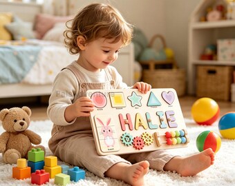 Wooden Name Puzzle, Kids Montessori Toys, Wooden Toys for Toddler, 1st Birthday Gift, Christmas Gift for Kids