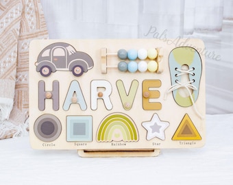 Personalized Kids Busy Board, Sensory Toy 2 Year-Old, Nursery Decor, Unique Birthday Gift, Wooden Puzzle, Baby Name Puzzle