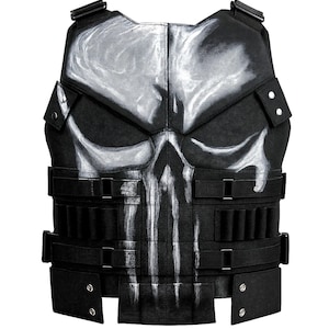 Punisher Inspired Skull Tactical Vest — Men’s Black Combat Armor Cosplay Chest Protector | Paintball Airsoft Costume Gear
