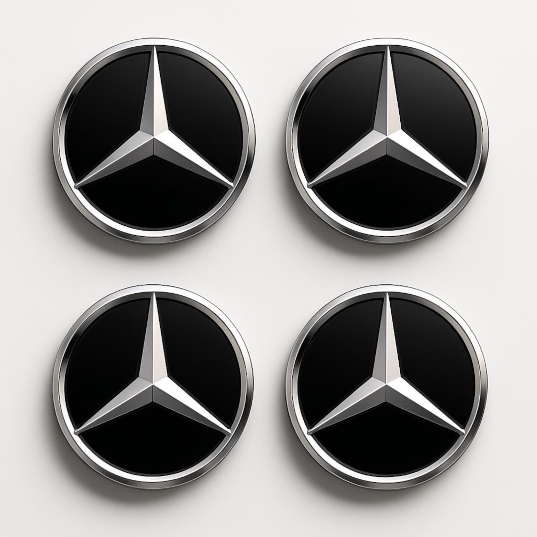 Mercedes Compatible Wheel Center Caps 75mm Set of 4 Gloss Black Chrome ...