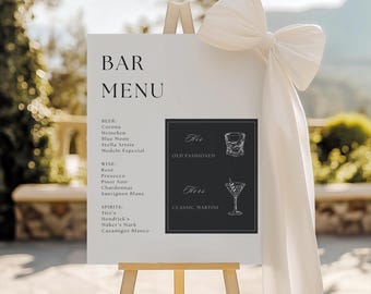 Letrero de bar para bodas con bebidas para él y para ella / Plantilla imprimible para la recepción de la boda