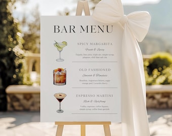 Editable Wedding Bar Menu Template | Printable Drink Menu Sign | Drink Clipart Included