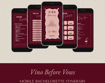 Vino Before Vows Bachelorette Itinerary Template | Editable Bach Weekend Trip Planner| Canva Girls Trip Itinerary