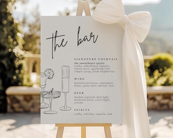 Plantilla de menú de bar de bodas editable / Letrero de menú de bebidas imprimible / Clipart de bebidas incluido