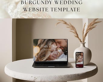 Burgundy Wedding Theme Website Template | Editable Elegant Canva Wedding Website With RSVP, Registry & Countdown