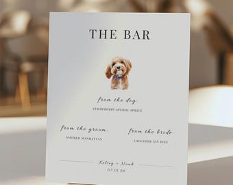 Letrero de bebida de autor para mascotas / Menú de bar para perros / Menú de cócteles para bodas de mascotas / Plantilla editable / Bebidas para él y para ella