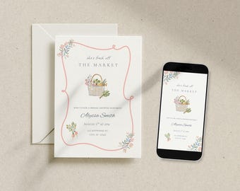 Fresh Off The Market Bridal Shower Invitation + Mobile Invite | Printable Farmer's Market Watercolor Wedding Shower Invite