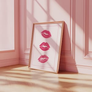 Pink Kiss Lips Wall Art Print | Trendy Kiss Digital Poster