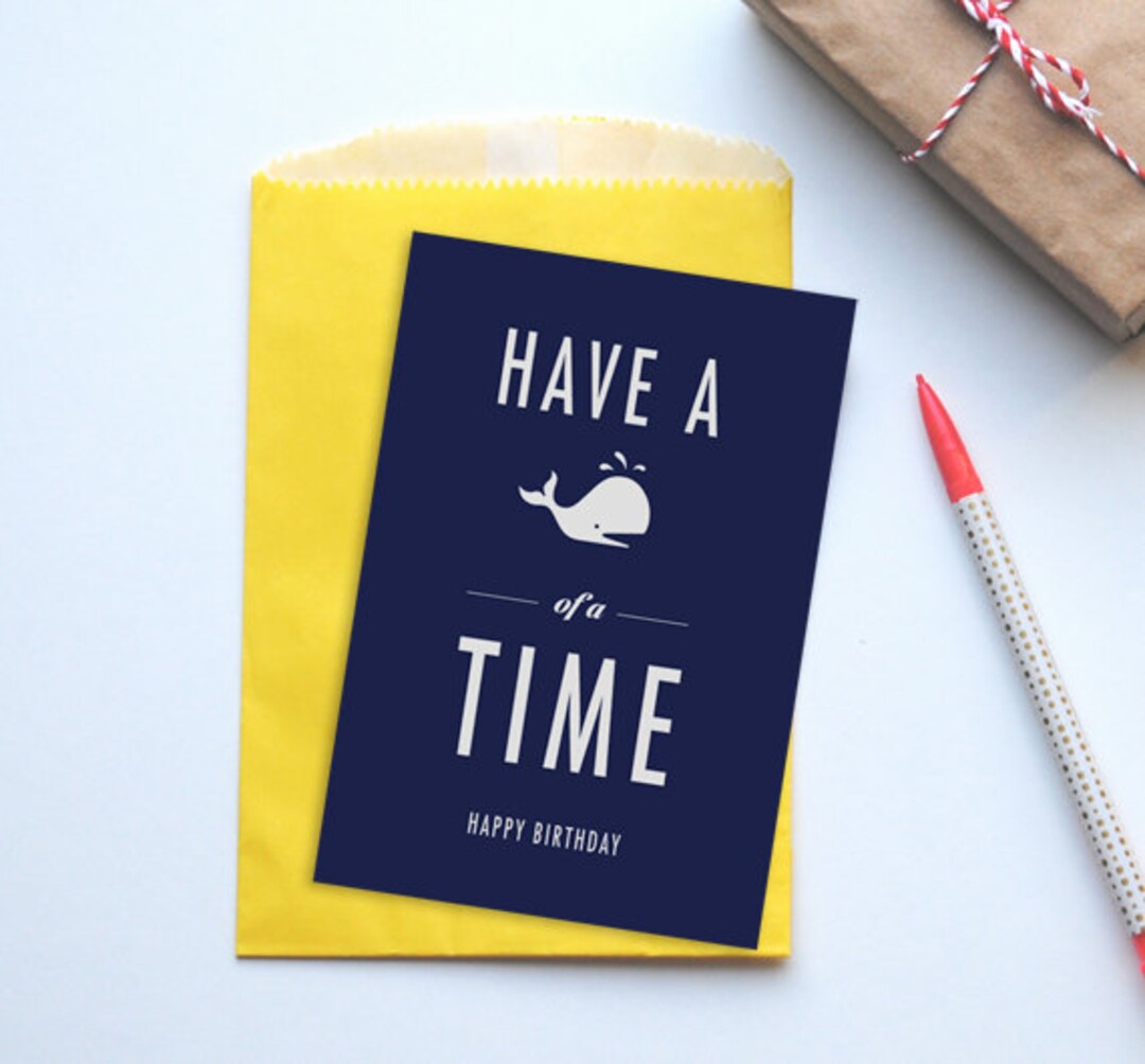 Printable BIRTHDAY CARD Envelope // // Folded Card Whale Etsy