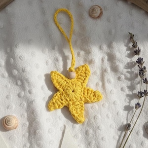 Handmade Crocheted Starfish Ornament | Beach Themed Nursery Decor | Yellow Amigurumi Star