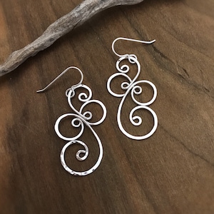 Fancy Spiral Sterling Silver Earrings, Hammered Texture