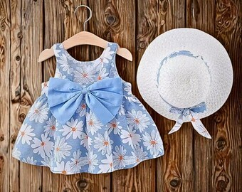 Floral Baby Girl Dress with Bow - Summer Princess Party Outfit Children Child Kids