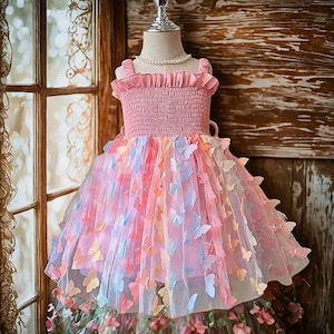 Vestido de fiesta de cumpleaños para niñas recién nacidas / Disfraz de alas de mariposa de verano para niñas pequeñas / Vestido dulce y colorido