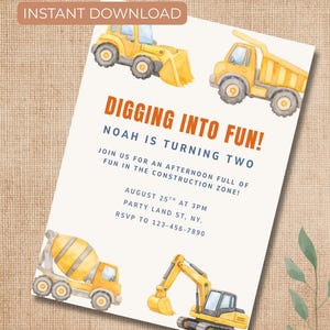 Construction Birthday Invitation | Editable Canva Template | Construction Truck Birthday | Kids Birthday Invite