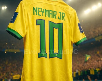 Maillot de football Neymar Brésil 2025 édition fan - Maillot de football jaune vert pour enfants et adultes - Idée cadeau haut de gamme
