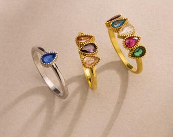 925 Sterling Silver Family Birthstone Ring: Custom Family Jewelry Gift