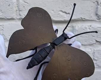 Antique Japanese Okimono Butterfly Figure Insect - Samurai Craftsmanship - Metal & Brass
