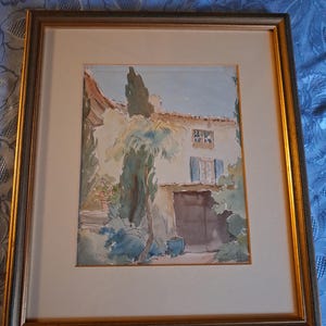 Vintage Original Painting British Artisr Ernest Fedarb 32x37 cm, watercolour with ink, signed, framed image 1