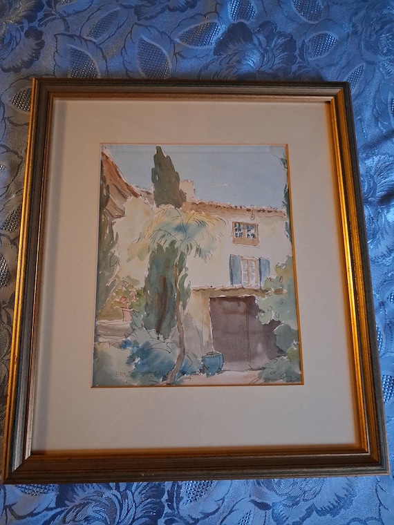 Vintage Original Painting British Artisr Ernest Fedarb 32x37 cm, watercolour with ink, signed, framed