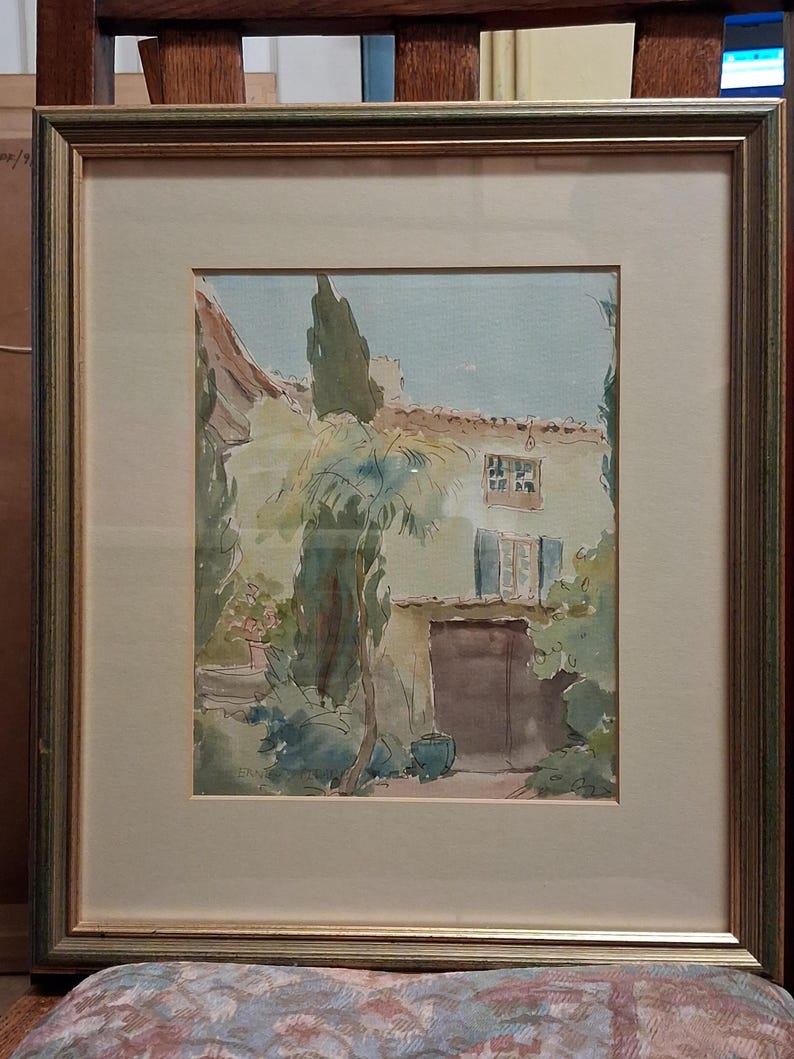 Vintage Original Painting British Artisr Ernest Fedarb 32x37 cm, watercolour with ink, signed, framed image 18