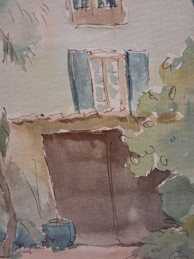 Vintage Original Painting British Artisr Ernest Fedarb 32x37 cm, watercolour with ink, signed, framed image 11
