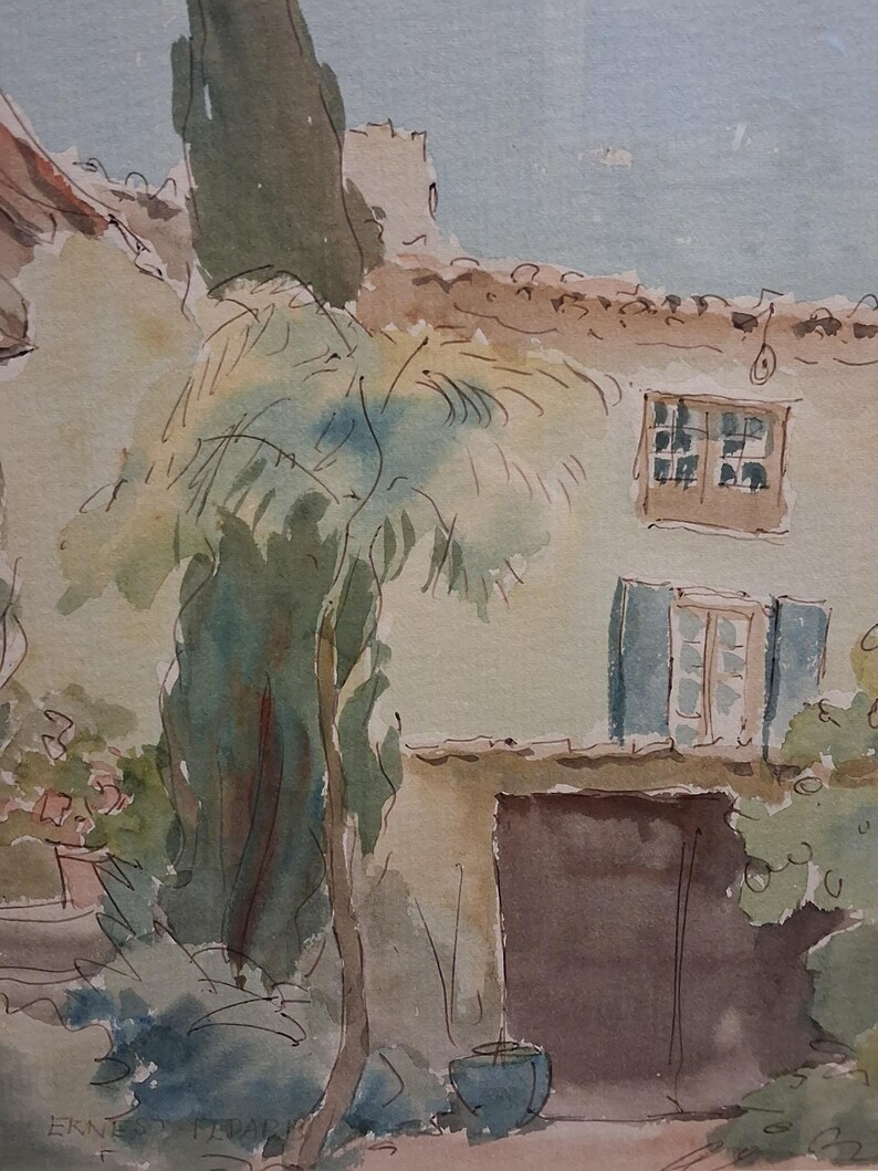 Vintage Original Painting British Artisr Ernest Fedarb 32x37 cm, watercolour with ink, signed, framed image 2