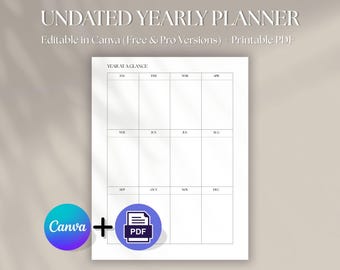 Yearly Planner Page – Monthly Tracking Sections | Editable Canva Template and Printable PDF