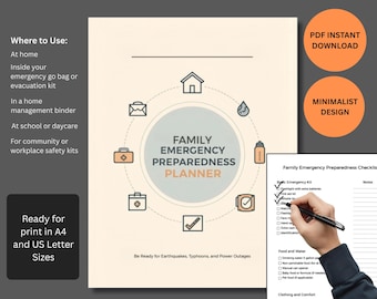 Family Emergency Planner: Go Bag Checklist & Contacts (PDF Instant Download)